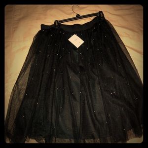 Black midi tulle skirt with silver beading